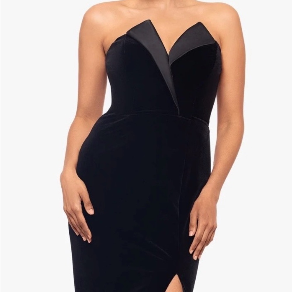 Betsy & Adam tuxedo velvet Black Strapless Dress